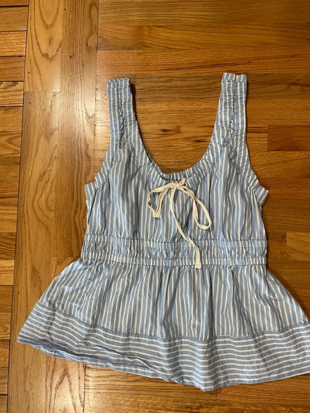 Anthropologie Blue & White Striped Sleeveless Peplum Top size medium